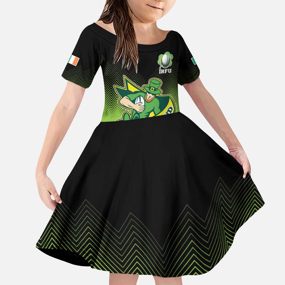 Custom Ireland Rugby Go Champions Kid Short Sleeve Dress Irish Shamrock