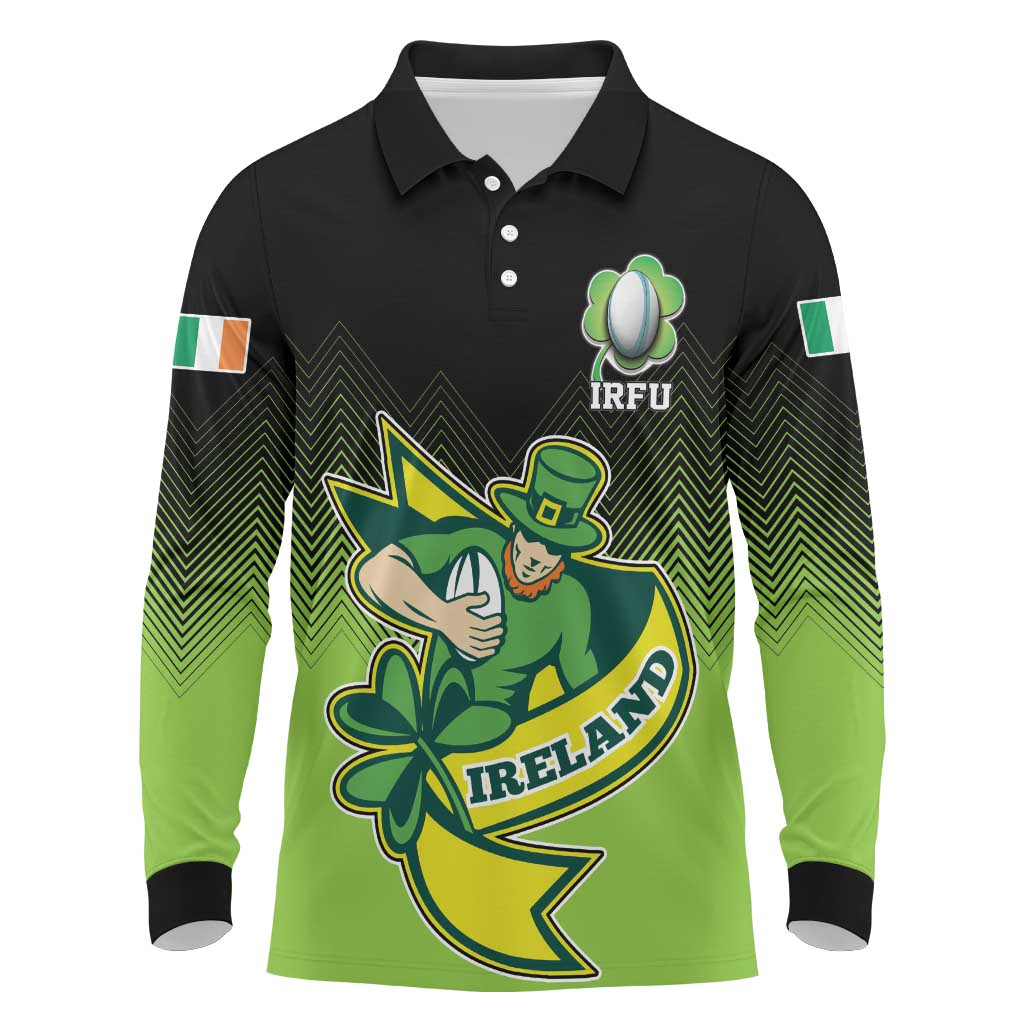 Custom Ireland Rugby Go Champions Long Sleeve Polo Shirt Irish Shamrock