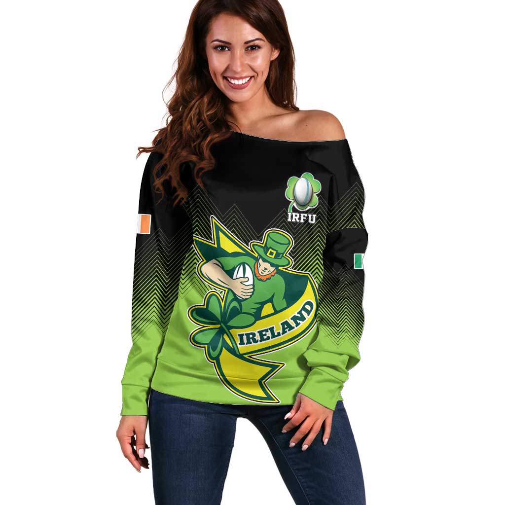 Custom Ireland Rugby Go Champions Off Shoulder Sweater Irish Shamrock