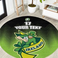 Round green and black rug with shamrock, leprechaun, zigzag pattern, 'YOUR TEXT' and 17