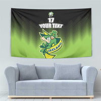 Green/black rugby wall tapestry with zigzag chevrons and leprechaun emblem, '17', 'YOUR TEXT', 'IRELAND'.