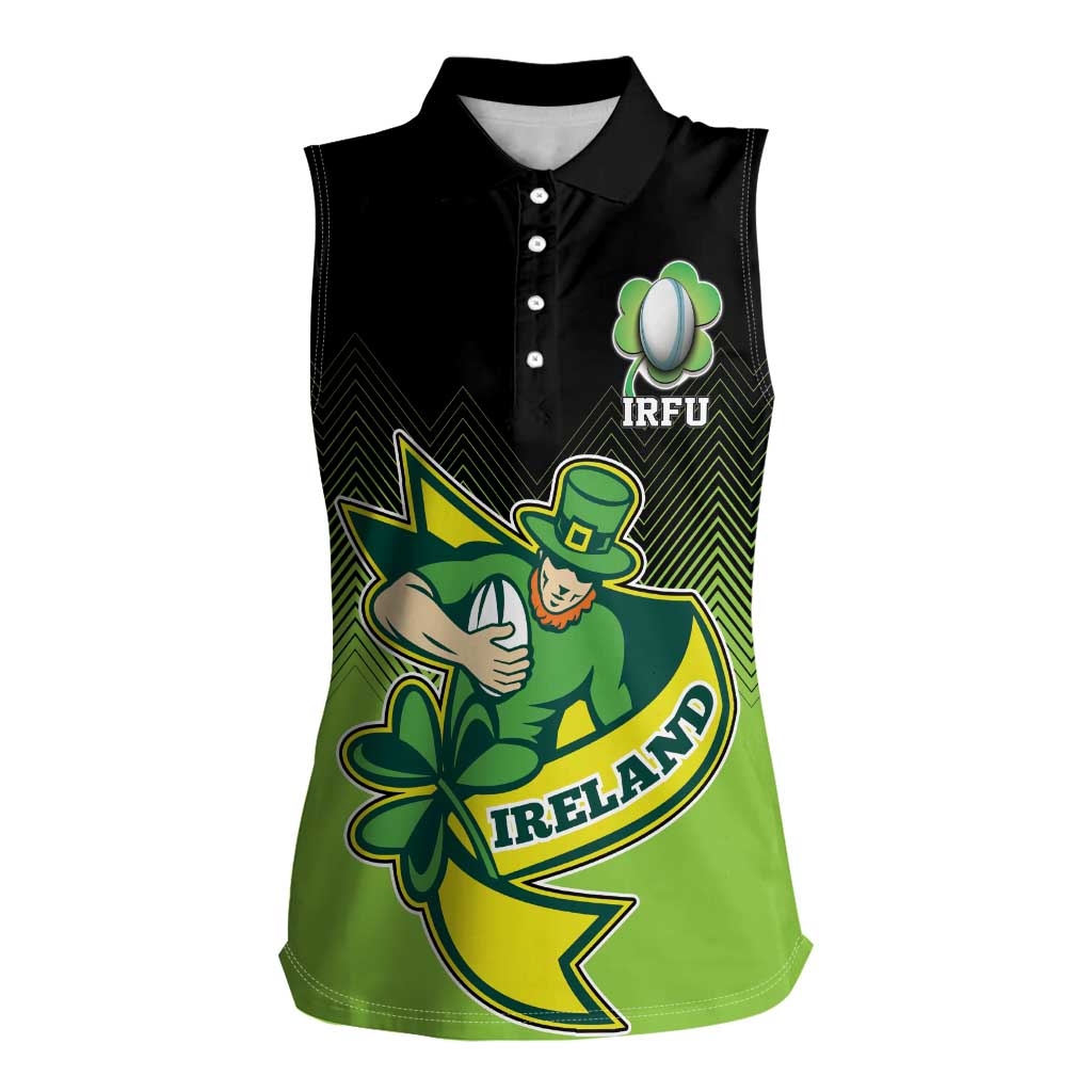 Custom Ireland Rugby Go Champions Women Sleeveless Polo Shirt Irish Shamrock