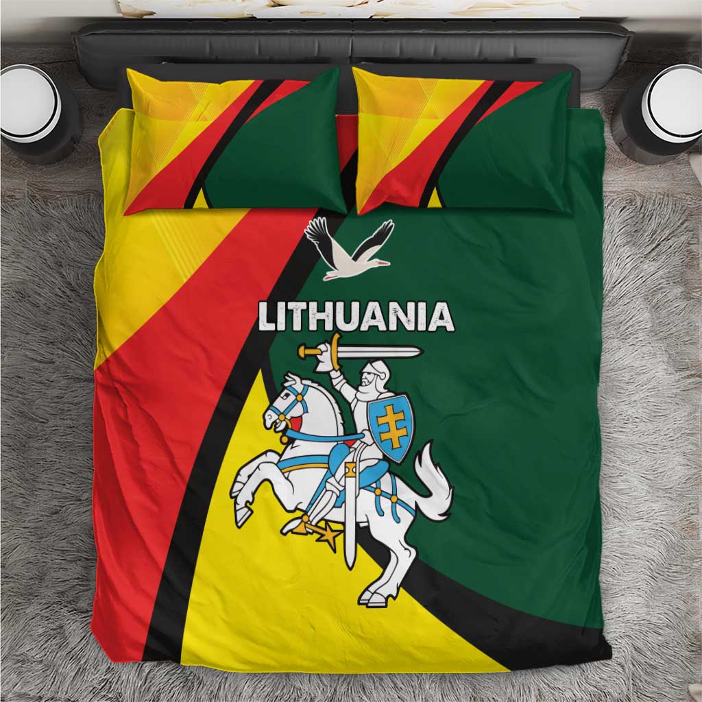 Lithuania flag bedding set with Vytis knight crest on green duvet and two pillows