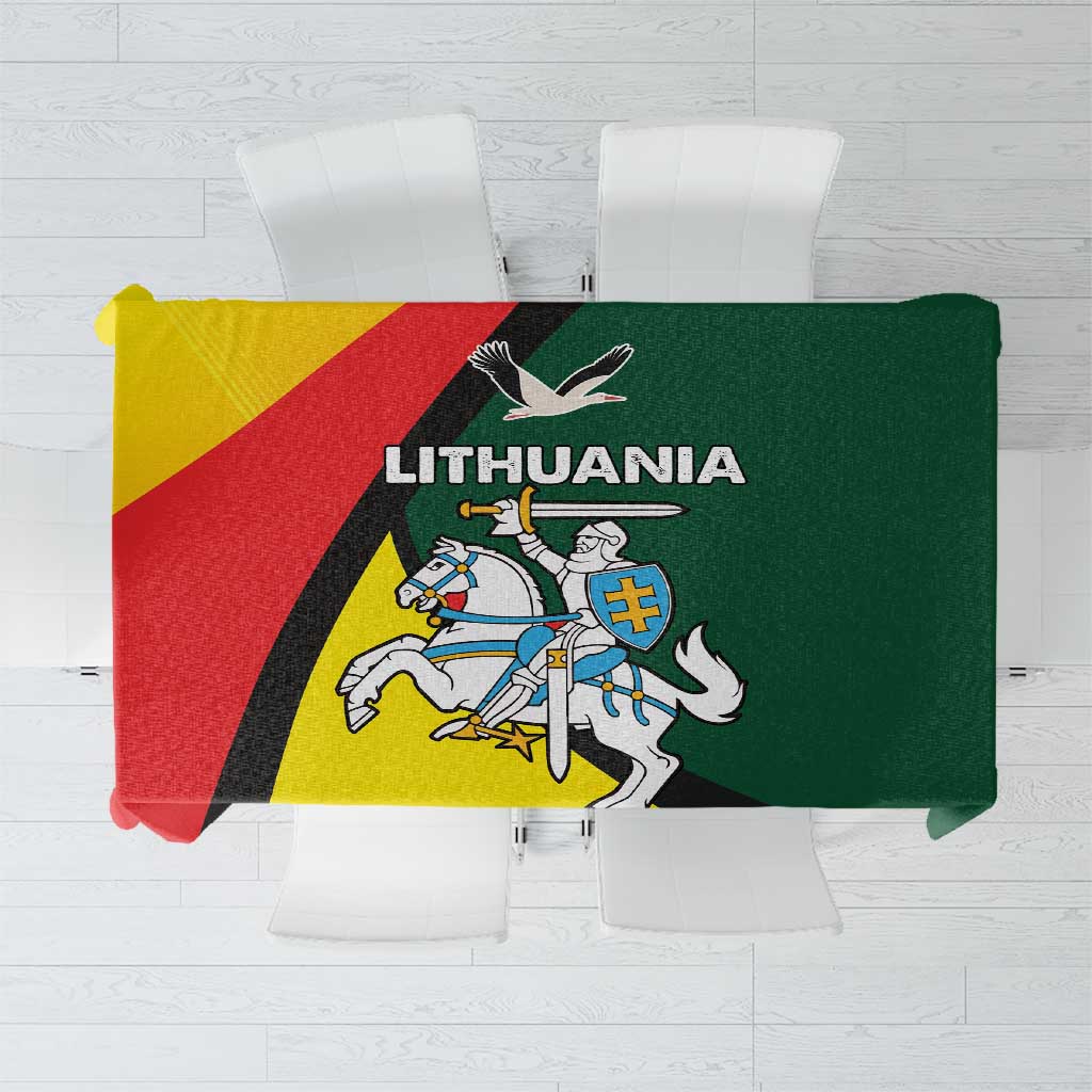 Lithuanian crest tablecloth with Vytis rider and cross pattern in yellow, green, red