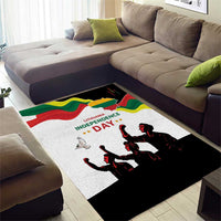White area rug on hardwood with flag-colored Lithuania map and Independence Day text