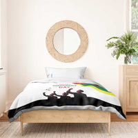 White Lithuania Independence Day bedding set with flag wave, Independence Day lettering, and soldier silhouettes