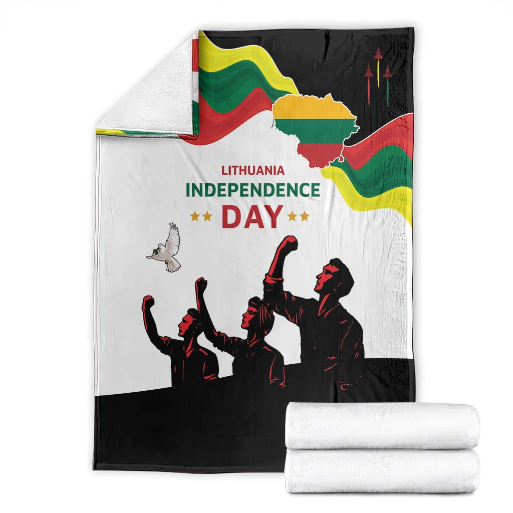Independence Day blanket folded, flag stripes, central Lithuania map and black soldier figures