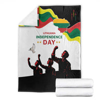 Independence Day blanket folded, flag stripes, central Lithuania map and black soldier figures