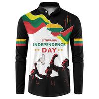Black button-front long-sleeve sweatshirt with colorful Lithuania graphic and flag print