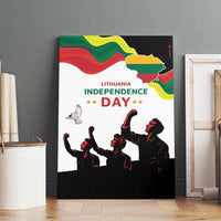 Lithuania Independence Day canvas wall art showing text, flag waves, and silhouetted crowd