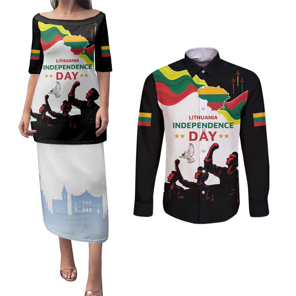 Lithuania Independence Day Couples Matching Puletasi and Long Sleeve Button Shirt 16th February