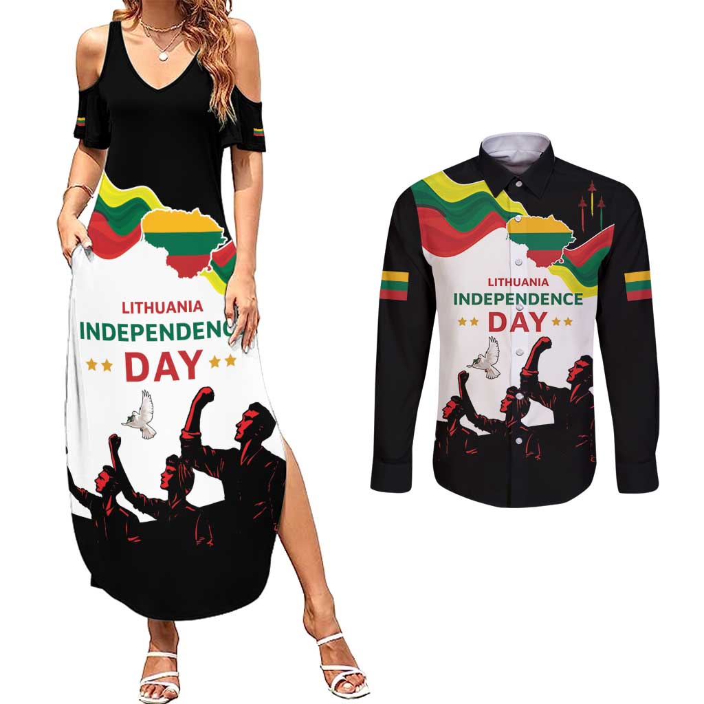 Lithuania Independence Day Couples Matching Summer Maxi Dress and Long Sleeve Button Shirt 16th February