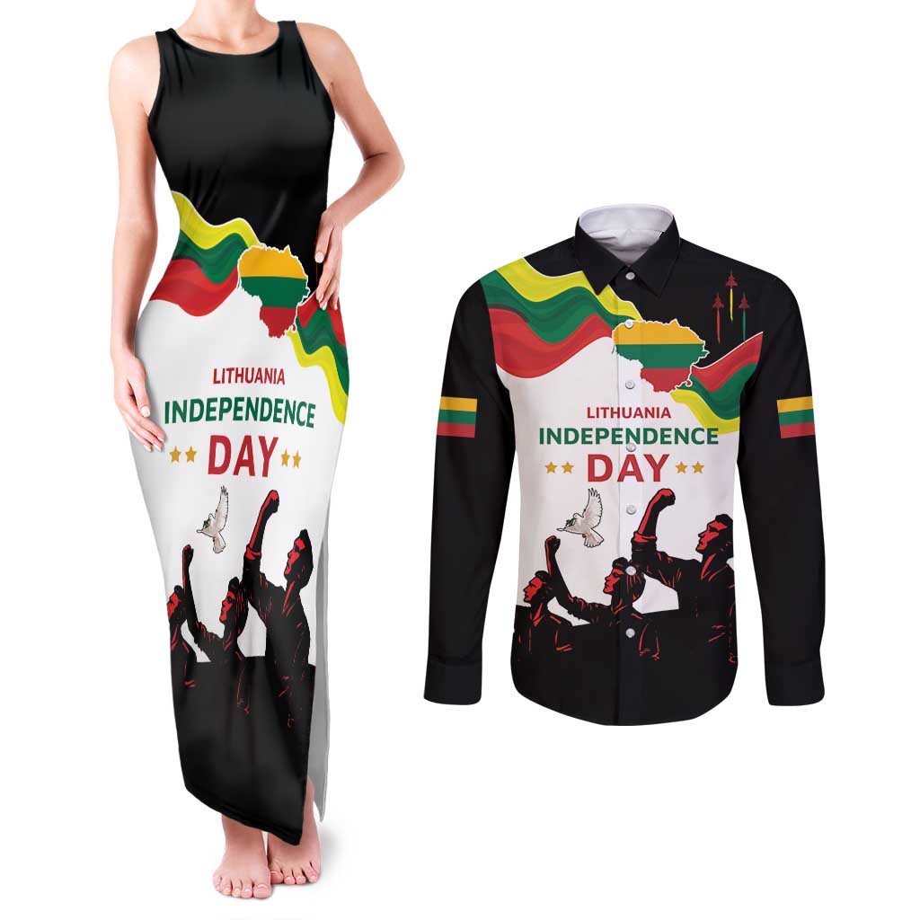 Lithuania Independence Day Couples Matching Tank Maxi Dress and Long Sleeve Button Shirt 16th February