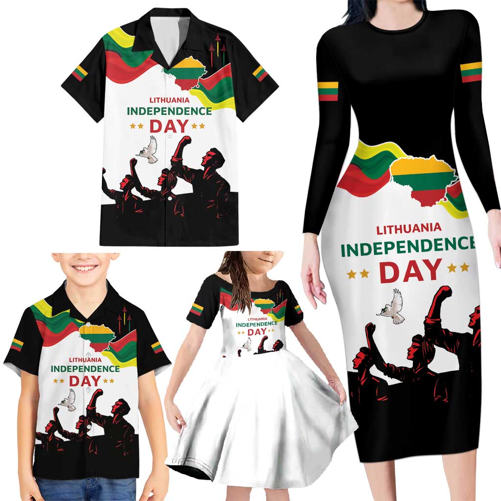 Lithuania Independence Day Family Matching Long Sleeve Bodycon Dress and Hawaiian Shirt 16th February