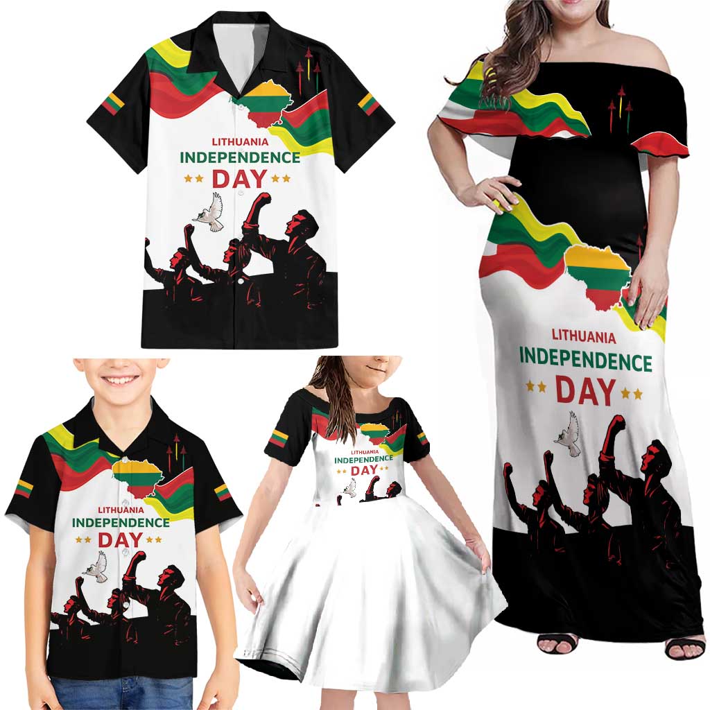 Lithuania Independence Day Family Matching Off Shoulder Maxi Dress and Hawaiian Shirt 16th February