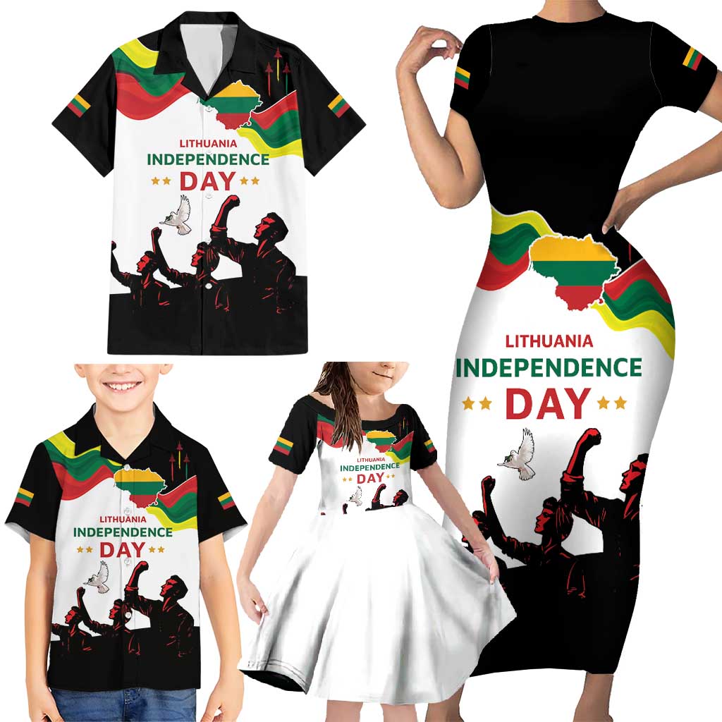 Lithuania Independence Day Family Matching Short Sleeve Bodycon Dress and Hawaiian Shirt 16th February