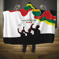 Hooded blanket with Lithuanian flag and Independence Day text, black bottom panel
