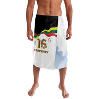 Lavalava wrap skirt in white with multicolor flag and blue building print