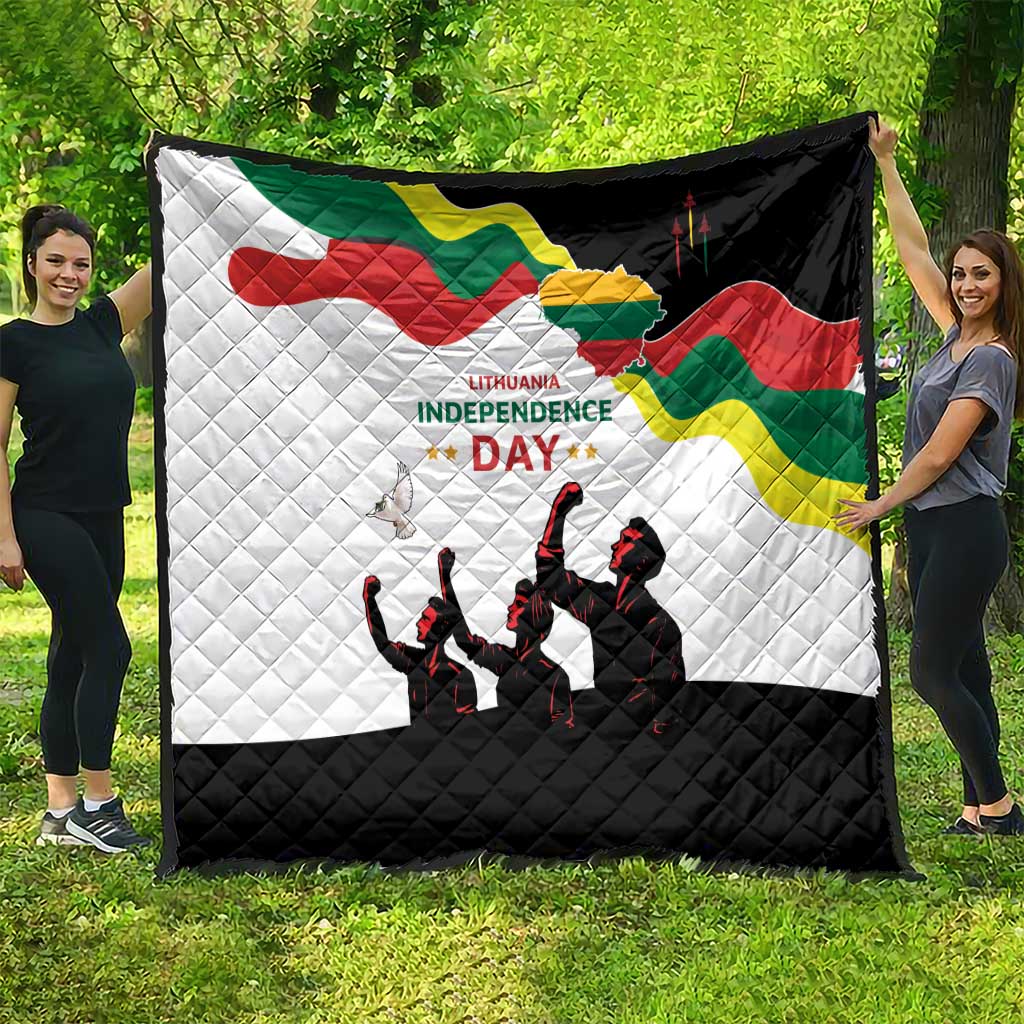Lithuania Independence Day quilt laid outdoors with Lithuanian map flag design and black base