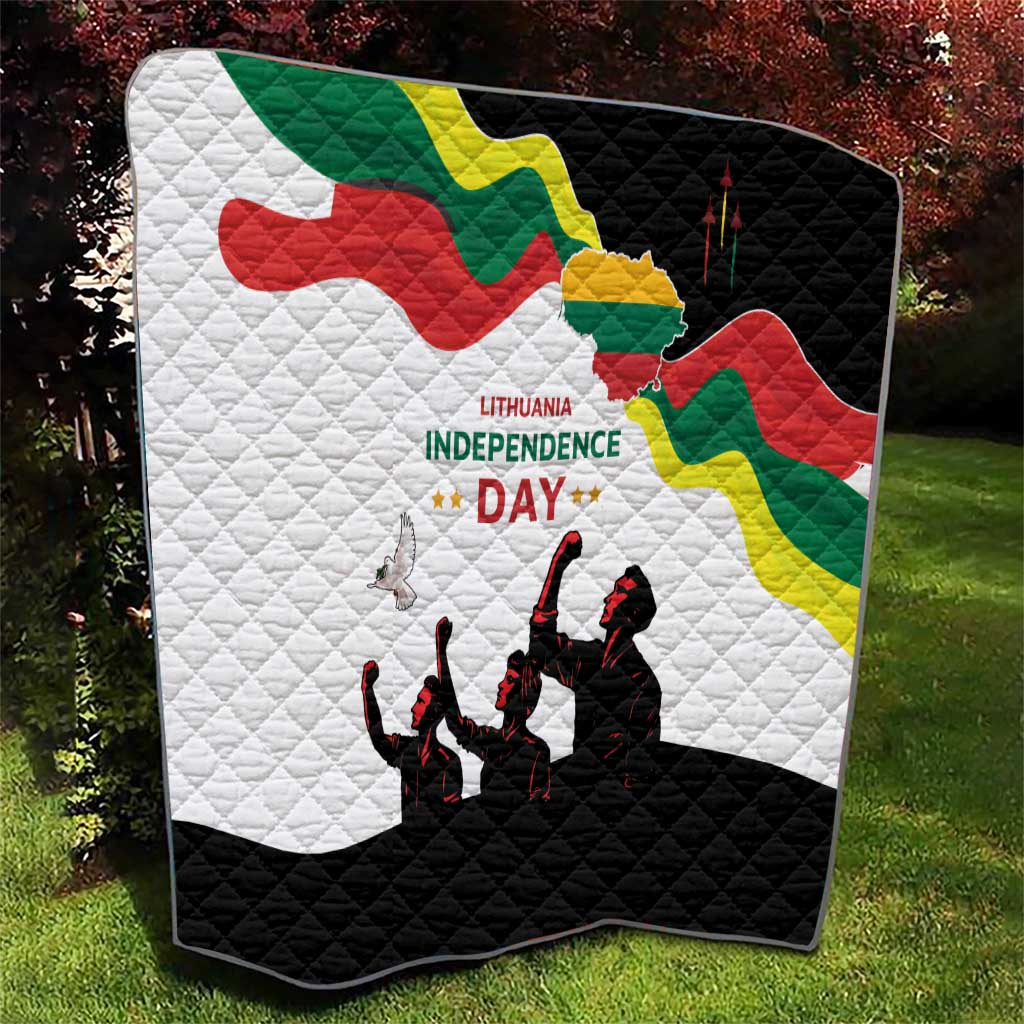 Lithuania Independence Day quilt featuring Lithuanian map flag, “Independence Day” text, and figures