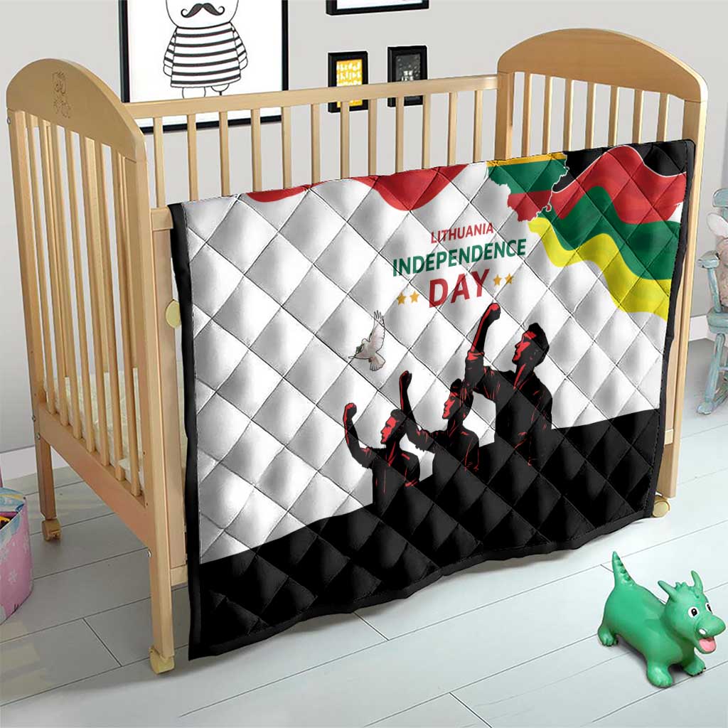 Lithuania Independence Day quilt on a crib with Lithuanian map flag design and “Independence Day”