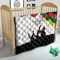Lithuania Independence Day quilt on a crib with Lithuanian map flag design and “Independence Day”