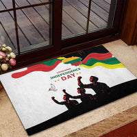 Rubber doormat with Lithuania Independence Day design and flag waves on a porch