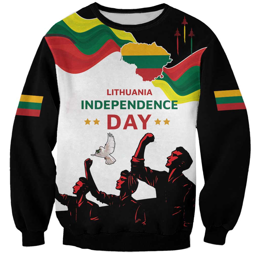 Unisex sweatshirt with Lithuanian flag and Independence Day graphic, dark sleeves