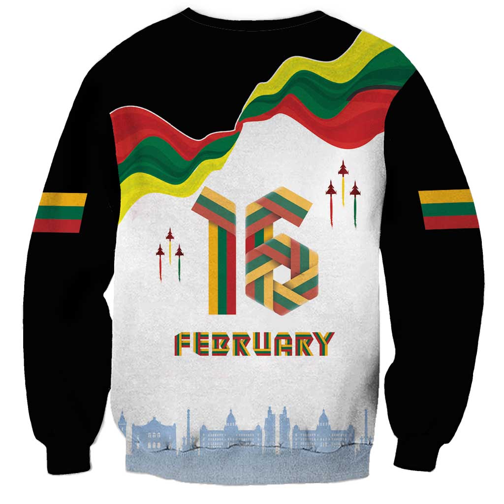 Unisex sweatshirt with February graphic and Lithuanian flag, dark sleeves