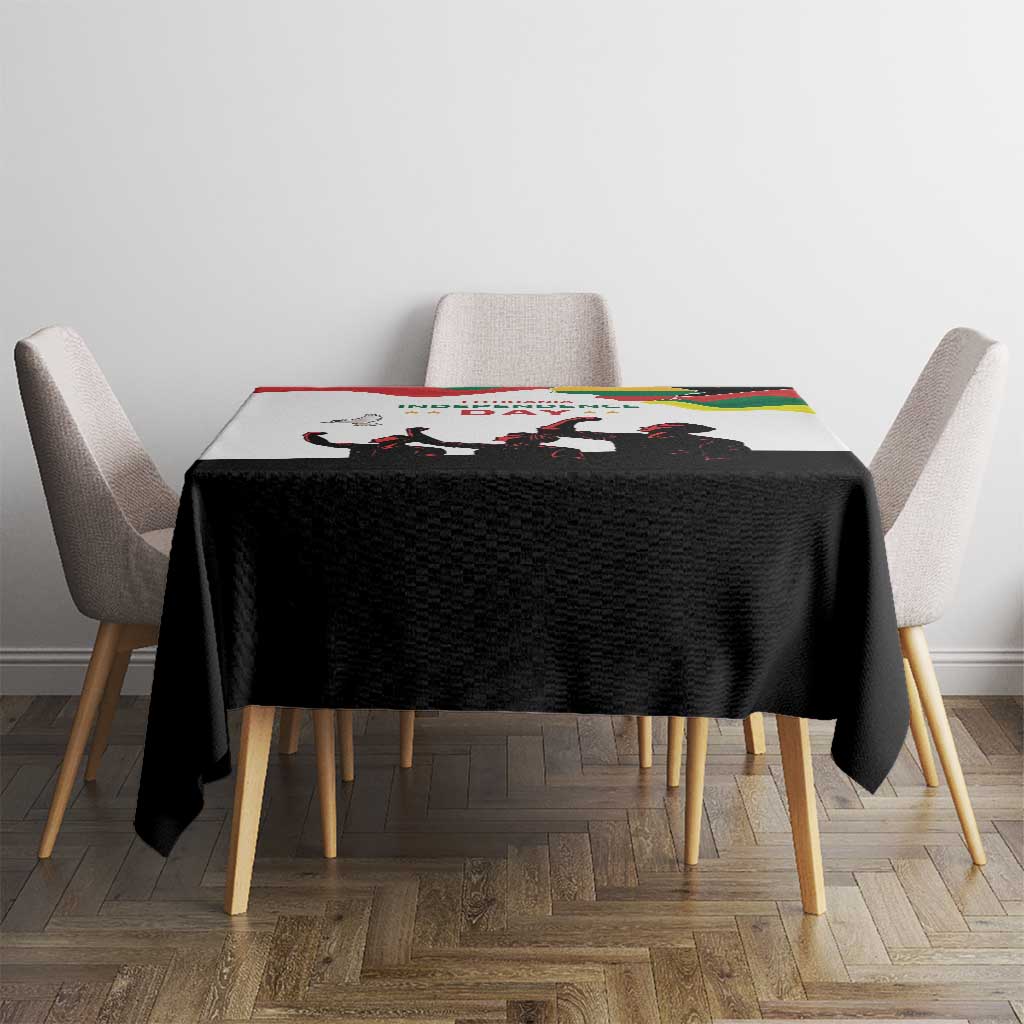 Independence Day tablecloth on table with two-tone black fabric and Lithuania design
