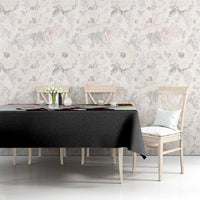 Independence Day tablecloth on dining table, black fabric with Lithuania and flag motif
