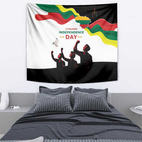 Lithuania Independence Day wall tapestry featuring tricolor waves, “LITHUANIA” and crowd silhouettes