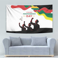 Lithuania Independence Day tapestry showing tricolor waves, “INDEPENDENCE DAY” lettering, crowd