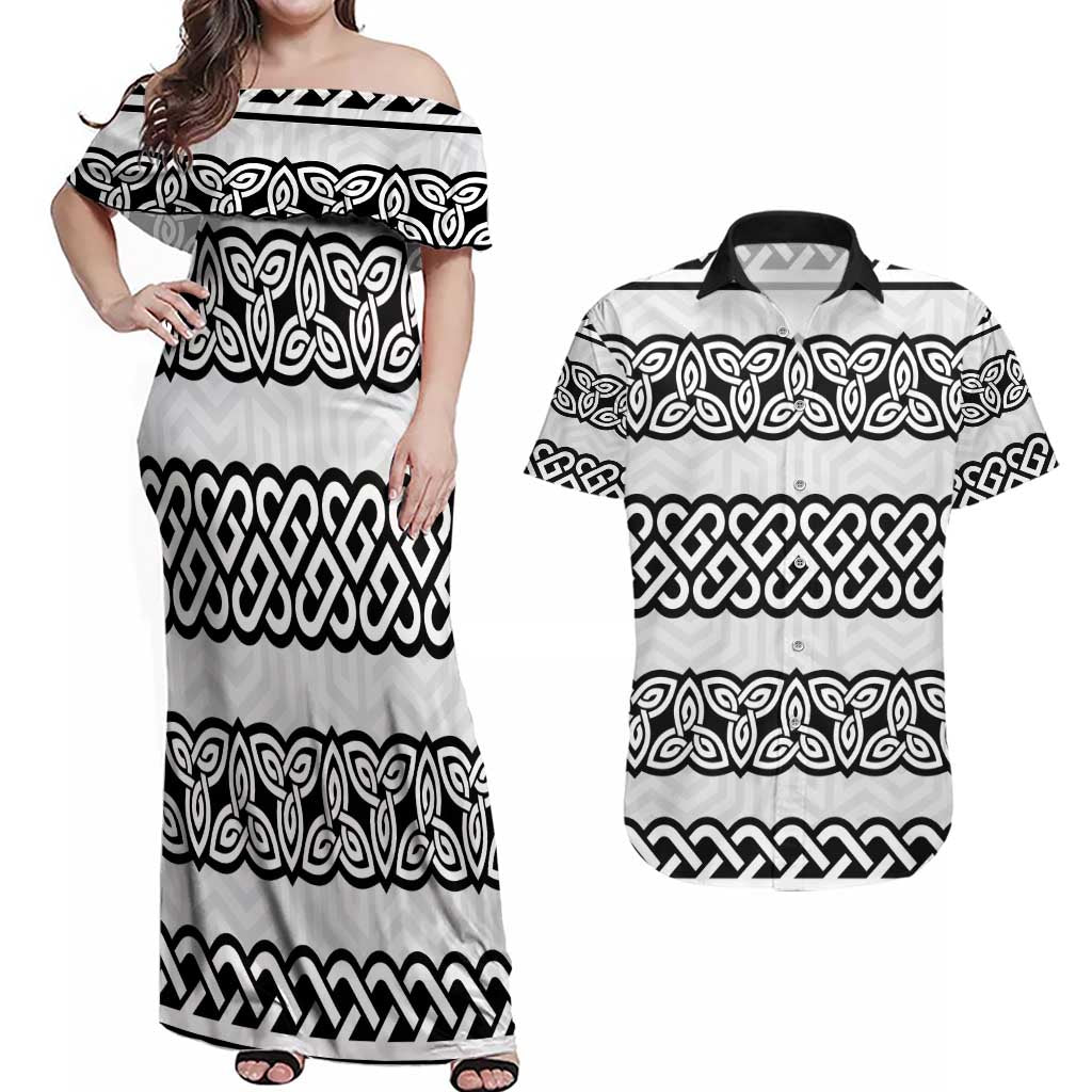 Ireland Celtic Pattern Couples Matching Off Shoulder Maxi Dress and Hawaiian Shirt Celtic Knot