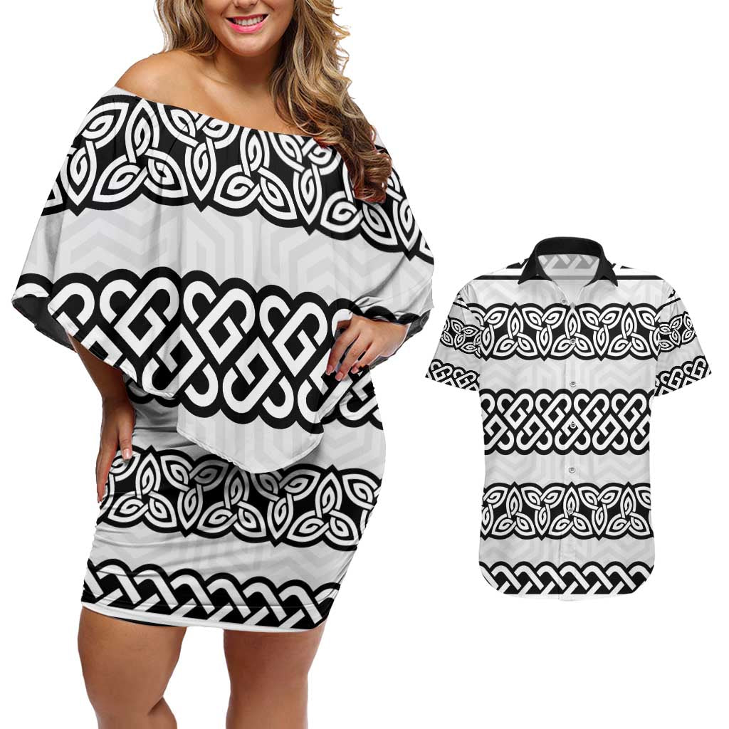 Ireland Celtic Pattern Couples Matching Off Shoulder Short Dress and Hawaiian Shirt Celtic Knot