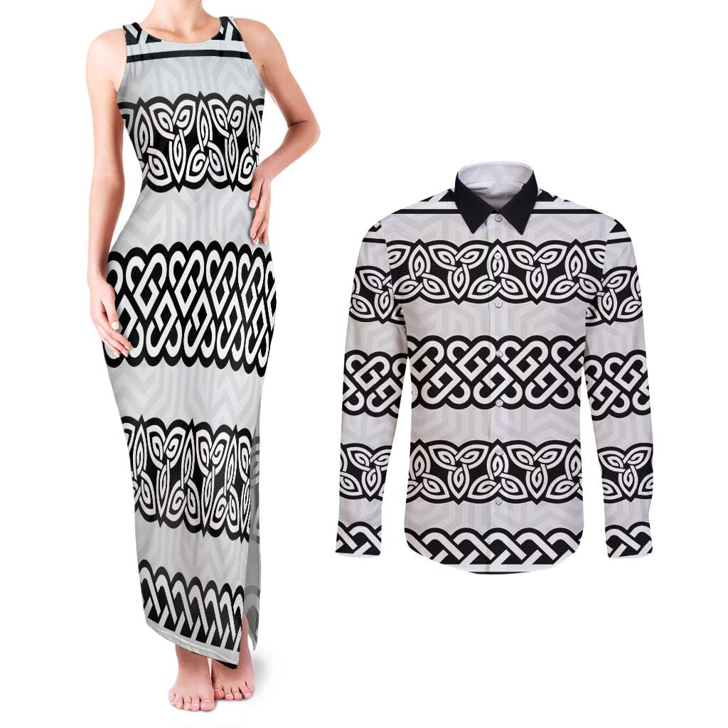 Ireland Celtic Pattern Couples Matching Tank Maxi Dress and Long Sleeve Button Shirt Celtic Knot