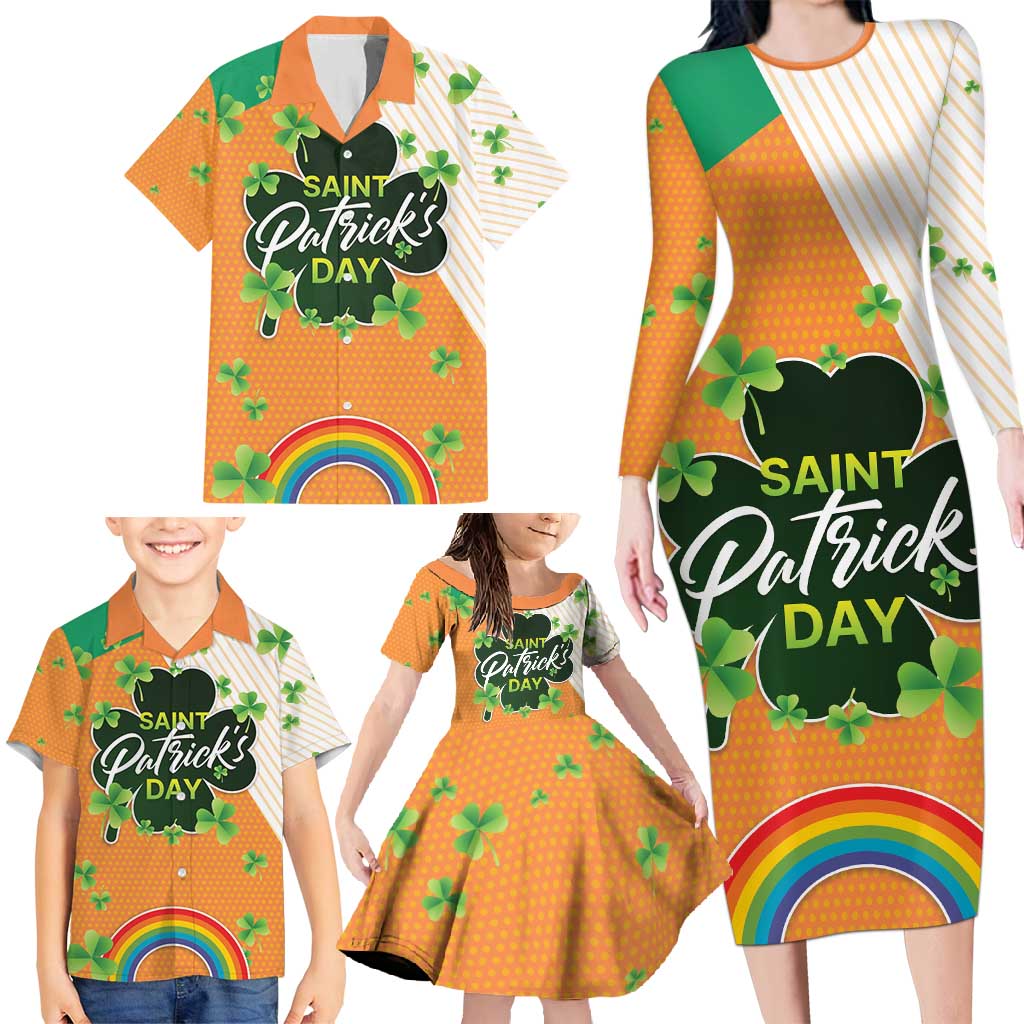 Ireland Irish Leprechaun with Shamrock Family Matching Long Sleeve Bodycon Dress and Hawaiian Shirt Ireland 17th March Saint Patrick's Day