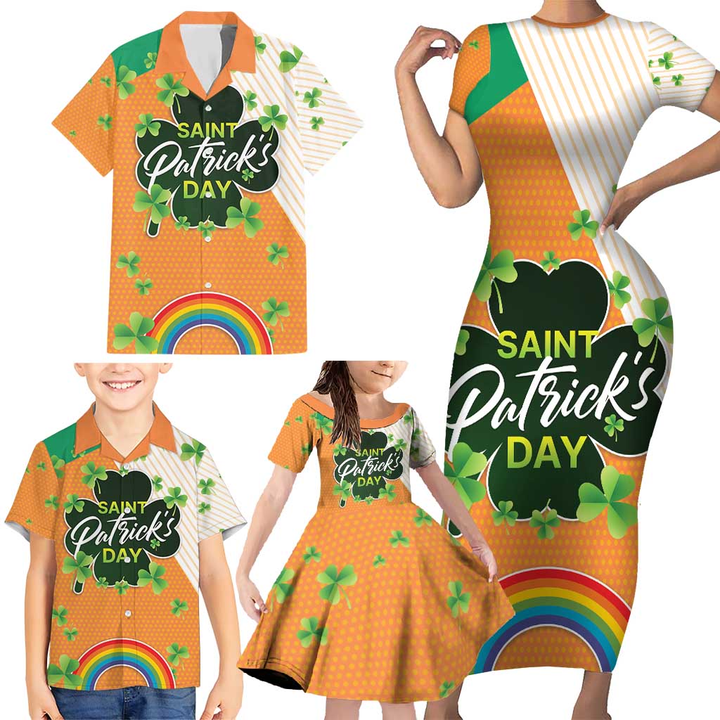 Ireland Irish Leprechaun with Shamrock Family Matching Short Sleeve Bodycon Dress and Hawaiian Shirt Ireland 17th March Saint Patrick's Day