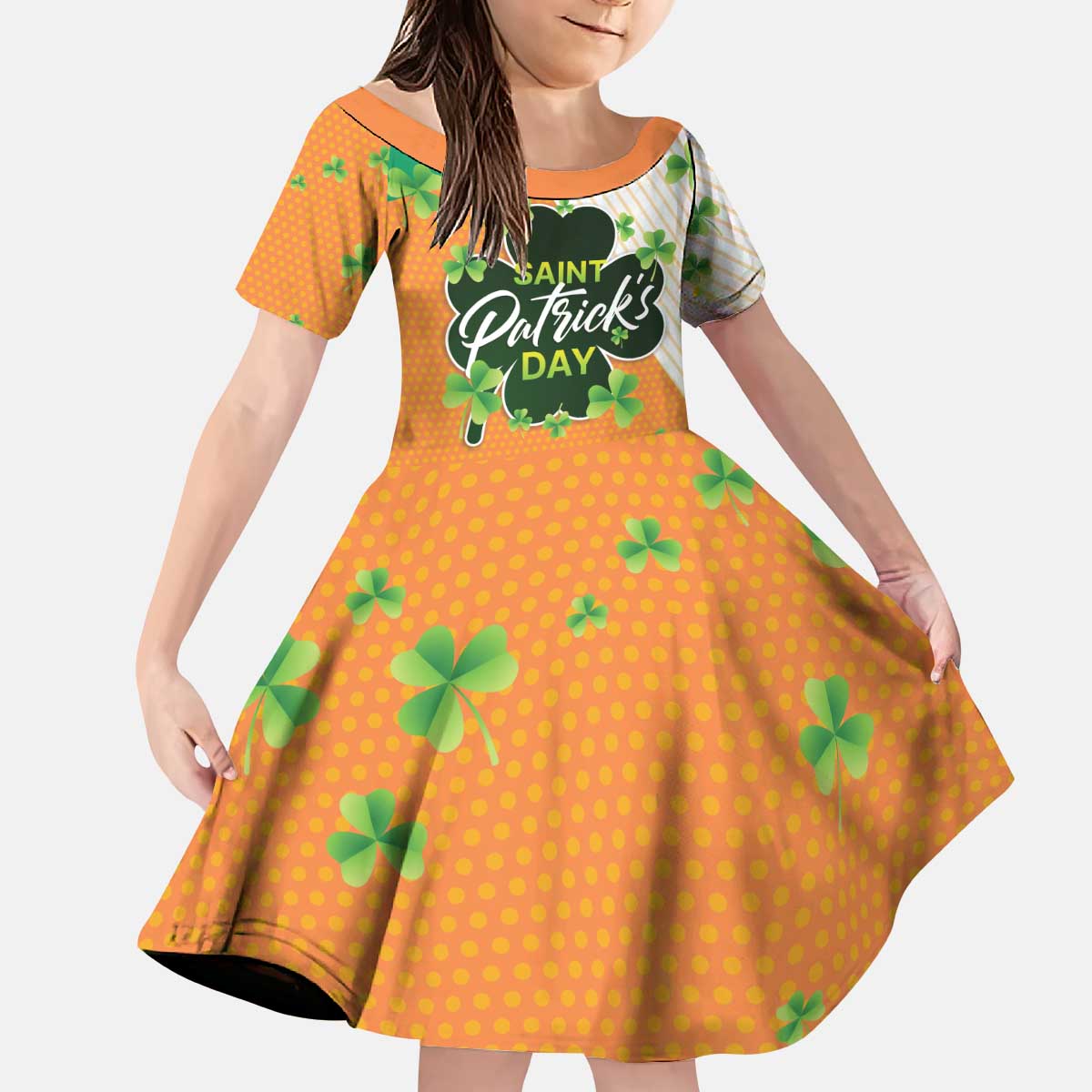 Ireland Irish Leprechaun with Shamrock Kid Short Sleeve Dress Ireland 17th March Saint Patrick's Day