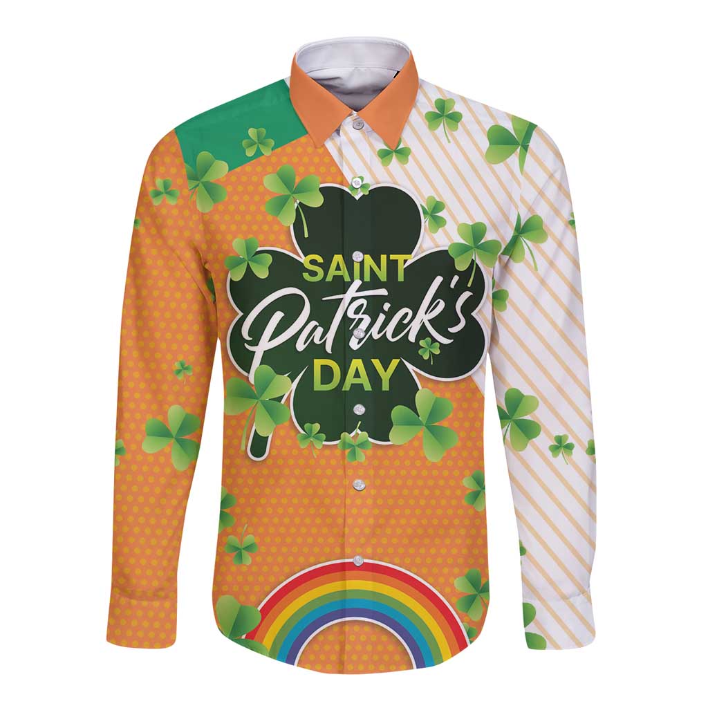 Ireland Irish Leprechaun with Shamrock Long Sleeve Button Shirt Ireland 17th March Saint Patrick's Day