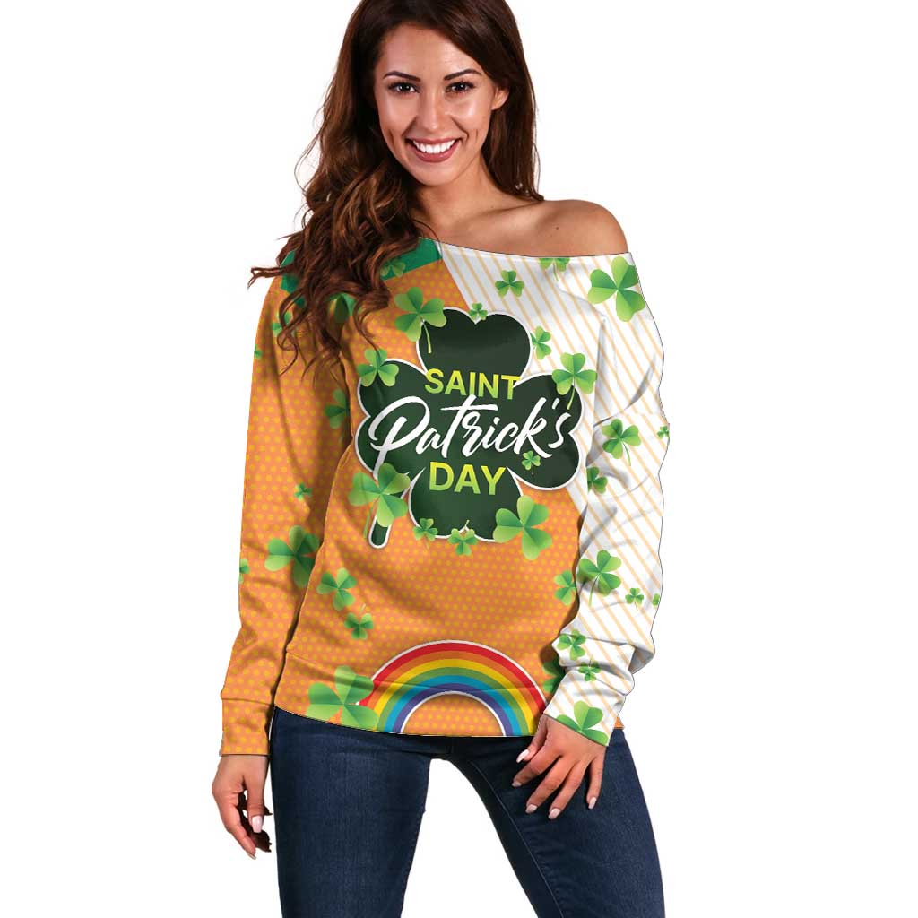 Ireland Irish Leprechaun with Shamrock Off Shoulder Sweater Ireland 17th March Saint Patrick's Day