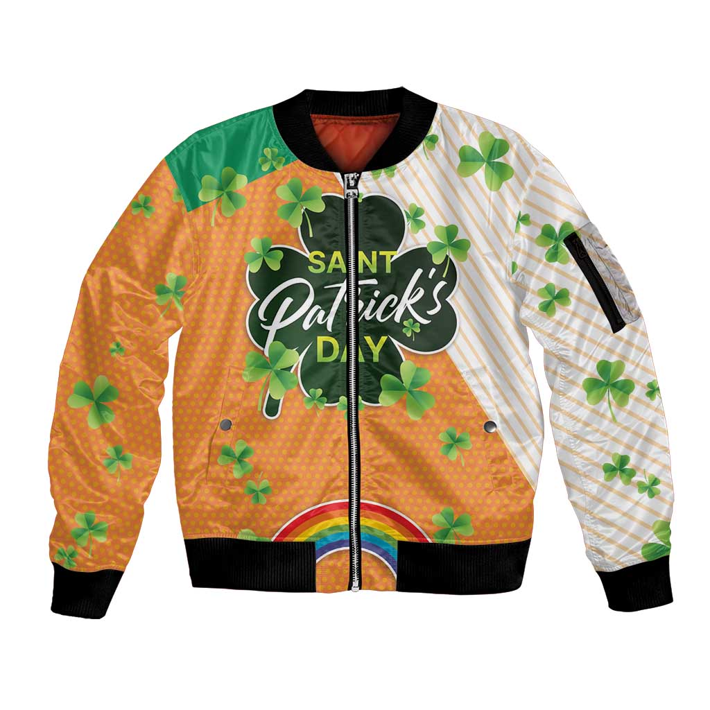 Ireland Irish Leprechaun with Shamrock Sleeve Zip Bomber Jacket Ireland 17th March Saint Patrick's Day