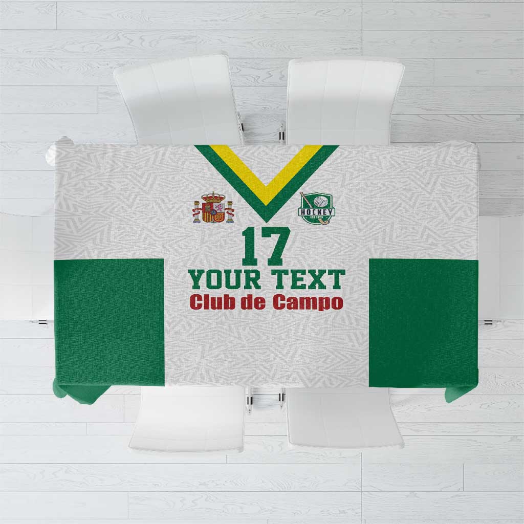 Tablecloth with white chevron pattern, green side panels, hockey logo and number 17