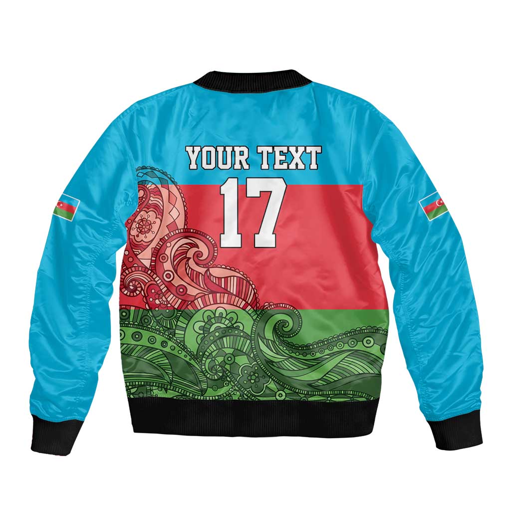 Custom Azerbaijan Football Sleeve Zip Bomber Jacket Azerbaijan Pattern Buta
