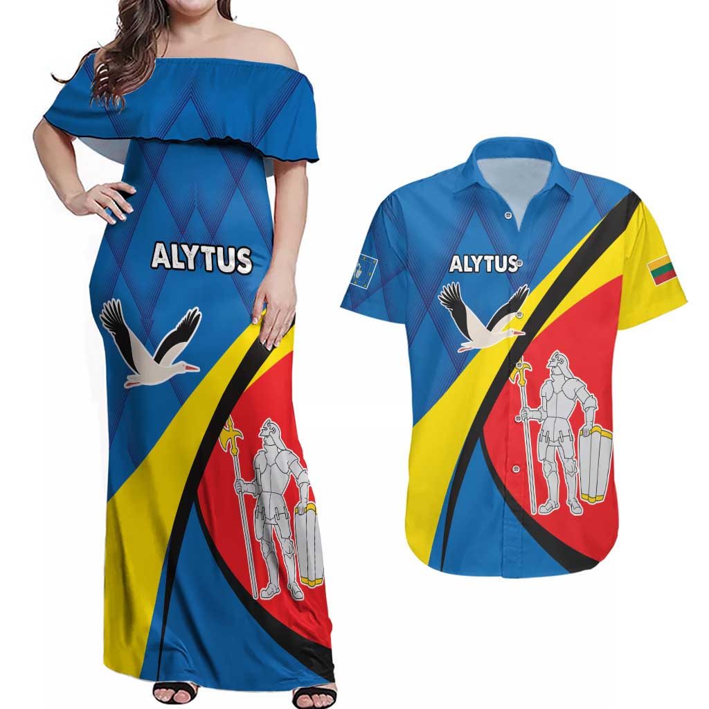 Lithuania Alytus County Couples Matching Off Shoulder Maxi Dress and Hawaiian Shirt Alytaus Apskritis Coat of Arms