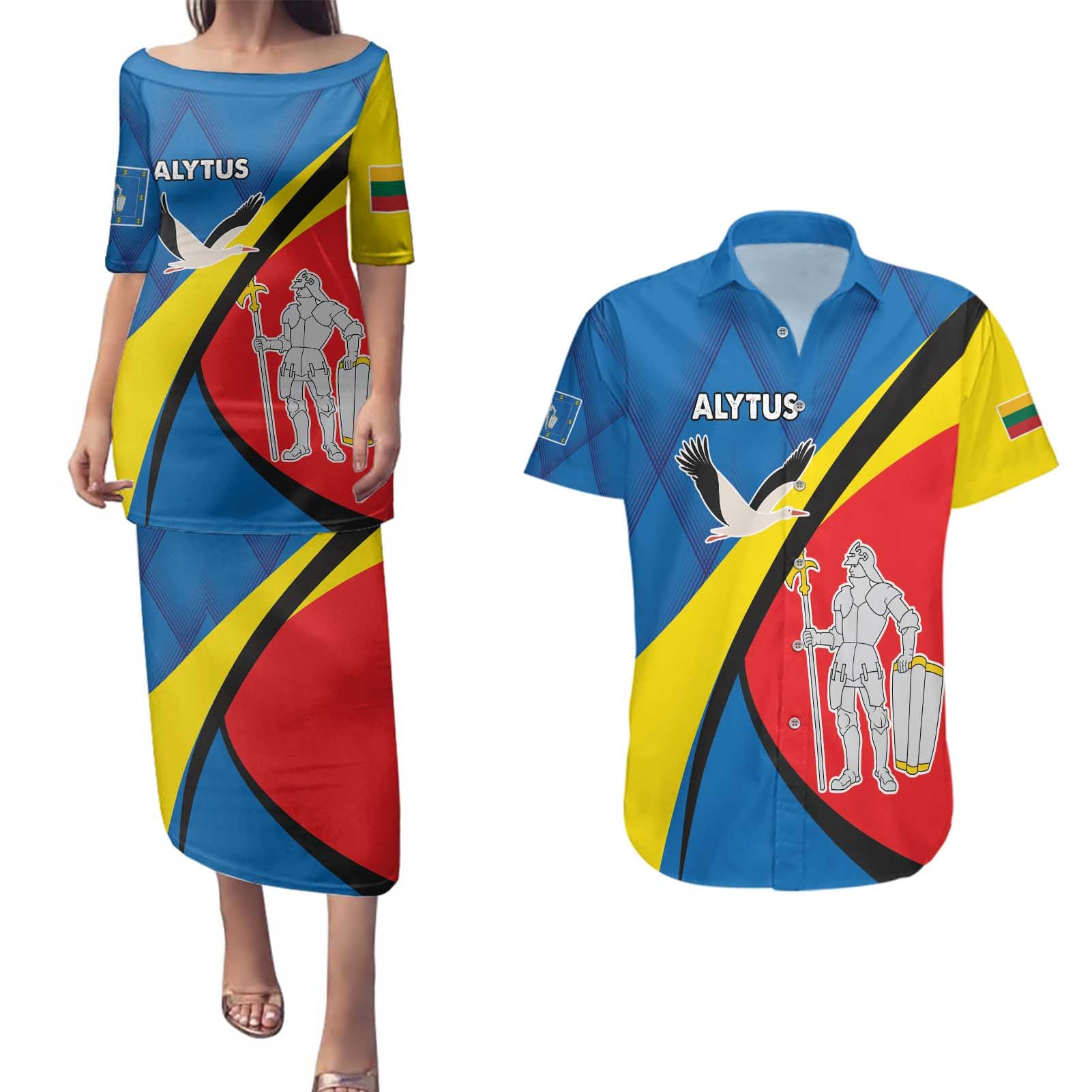 Lithuania Alytus County Couples Matching Puletasi and Hawaiian Shirt Alytaus Apskritis Coat of Arms