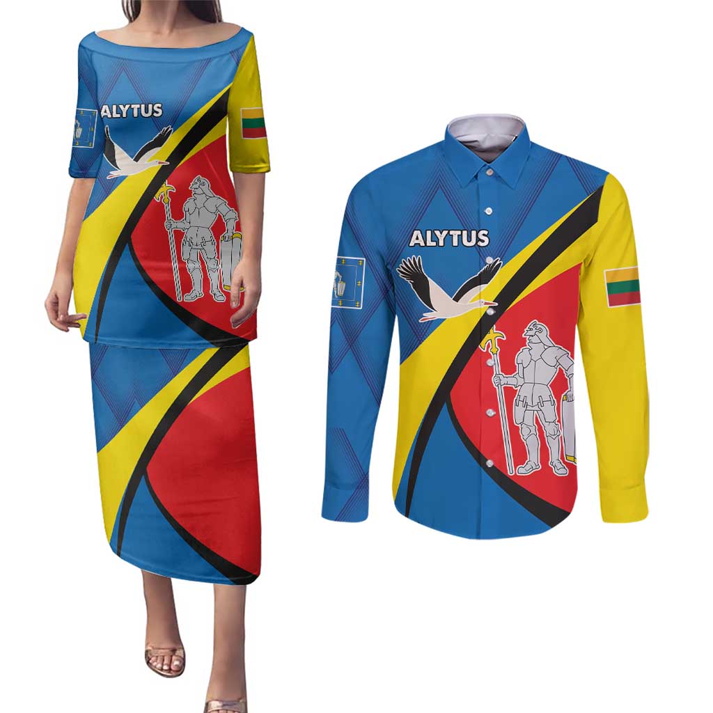 Lithuania Alytus County Couples Matching Puletasi and Long Sleeve Button Shirt Alytaus Apskritis Coat of Arms