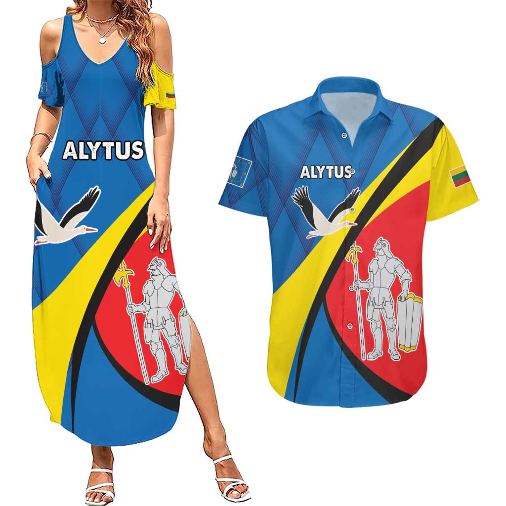 Lithuania Alytus County Couples Matching Summer Maxi Dress and Hawaiian Shirt Alytaus Apskritis Coat of Arms