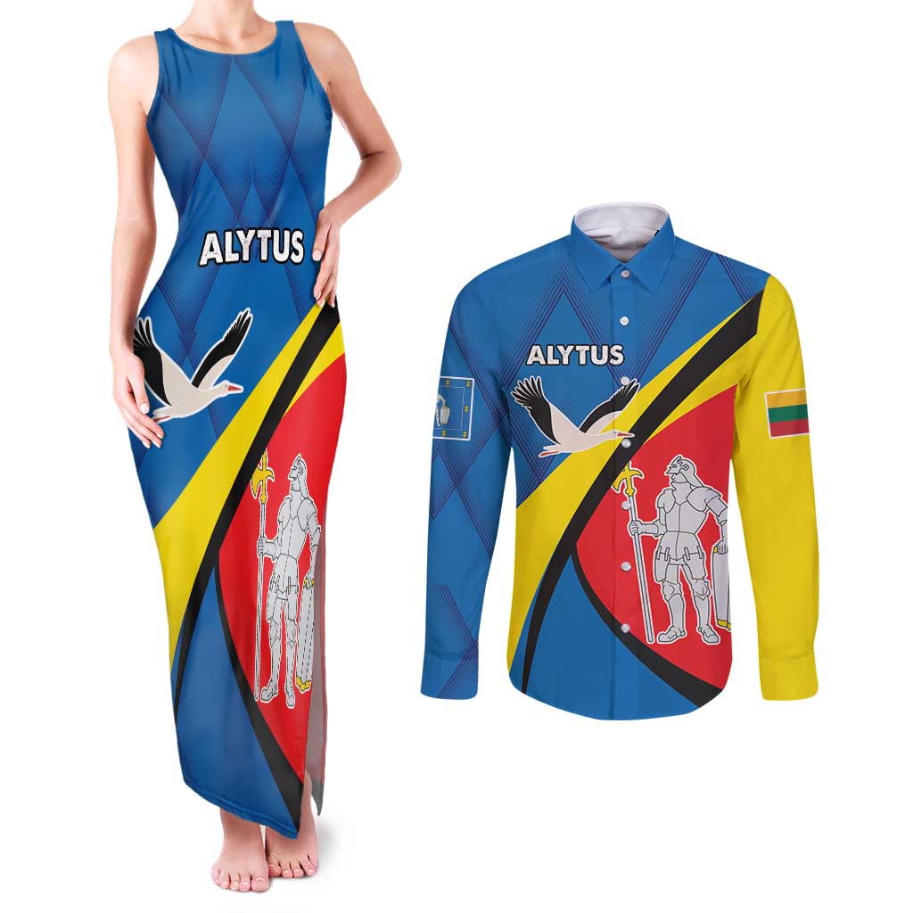 Lithuania Alytus County Couples Matching Tank Maxi Dress and Long Sleeve Button Shirt Alytaus Apskritis Coat of Arms