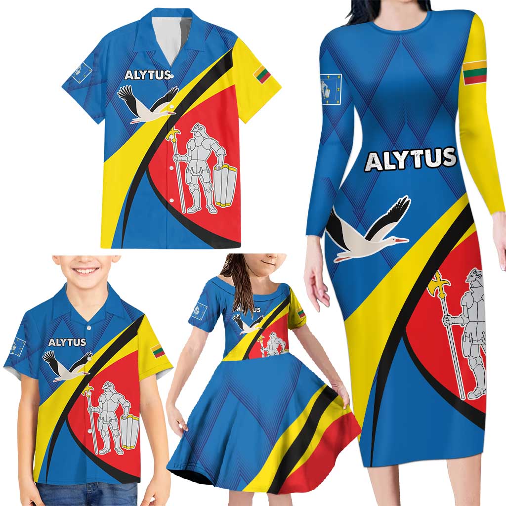 Lithuania Alytus County Family Matching Long Sleeve Bodycon Dress and Hawaiian Shirt Alytaus Apskritis Coat of Arms